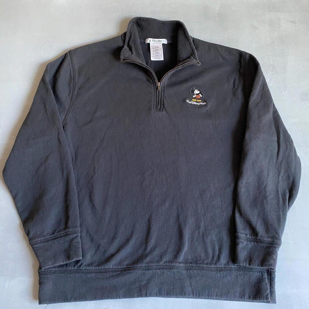 Disney Shirt Medium Mickey Mouse Embroidery Black Quarter‎ zip pullover
